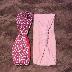 Set of Two Knotted Headbands - Pink and Burgundy Heart Print